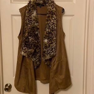 Womens Large Jacket w/Leopard Print Fur Collar EUC